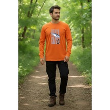 Fishing Balık Avcılığı Palamut Balığı Derya Kuzusu Tasarım Turuncu Bisiklet Yaka Uzun Kollu T-shirt Turuncu