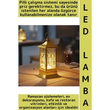 Ledışık Ramazan Masa Süsleme Hediyelik Dekoratif Osmanlı İslami Şık Kare Kubbe Gold Pilli Led Lamba