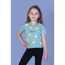 Toontoy Kids Toontoy Kız Çocuk Yaprak Desenli Fabulous Baskılı Tişört Yeşil