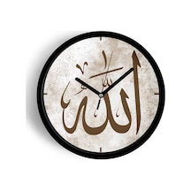 Allah Lafzı Arapça Hat Yazılı Dekoratif Duvar Saati İslami Sanat Tasarımı - 30cm - Önü Camlı-jh1205 Siyah