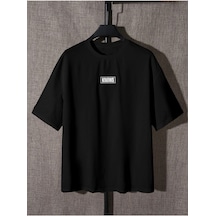 Unisex Siyah Oversiz Knows Baskılı Örme T-shirt Siyah