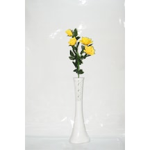 60 Cm Beyaz Desenli Vazo Sarı Gül