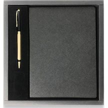 Siyah Vip Set - 15X21 Yaldız Kenar Not Defteri - Metal