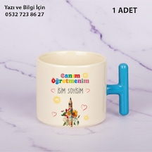 Kişiye Özel İsimli Canım Öğretmenim Tasarımlı T Kupa Bardak Öğretmenler Günü İçin Hediyelik Mavi