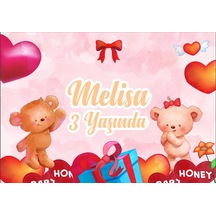 Kalpli Sevimli Ayıcıklar Temalı Doğum Günü Afişi - 70x100 Cm