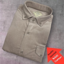 Kadife %100 Cotton Pamuklu Uzun Kollu Terletmeyen Gömlek Slim Fit Kalıp Krem