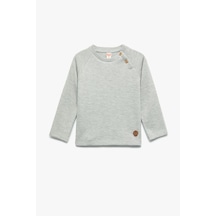 Koton Erkek Bebek Pamuklu Düğmeli Uzun Reglan Kollu Bisiklet Yaka Sweatshirt Yeşil