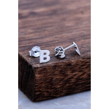 Sümer Telkari B Harfi Rodyumlu Gümüş Küpe 5949