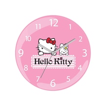 Hello Kitty Anime Çap 30cm Sessiz Akar Bombeli Gerçek Cam Duvar Saati Siyah