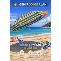 Turuncu-yeşil Çizgili 170 Cm Ayarlanabilir Polyester Ekose Kumaş Plaj Şemsiyesi
