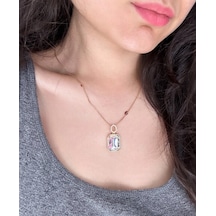 Murayshine Baget Taşlı Dikdörtgen Kesim Renkli Modern Çelik Kolye Çok Renkli