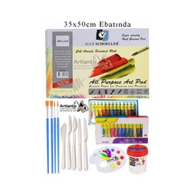 Alex Schoeller Çok Amaçlı Sanatsal Blok 35x50 200 Gr 15 Yaprak Fanart 12 Renk 12 Ml Yağlı Boya Plastik Spatula Fırça