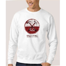 Pinkfloyd Beyaz Baskılı Beyaz Erkek Örme Sweatshirt