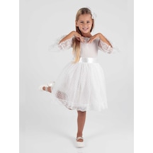 Ahengim Kız Çocuk Tokalı Ve Tül Dantel Günlük Trend Elbise Ak2209 001