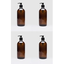 4 Adet 500 Ml Sıvı Pompalı Amber Kahverengi Cam Şişe