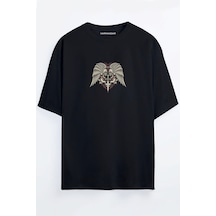 Kılıc Iskelet Baskılı Unisex Siyah - Beyaz - Turuncu - Bej Oversize T-shirt SIYAH