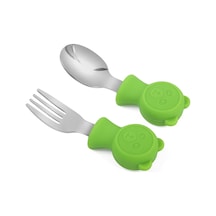 304 Çelik Yeşil Ayıcık Model Bebek Kaşık Ve Çatal Set Cin766ys Çok Renkli