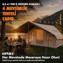 6 Kişilik 6.3 M² Tenteli Gölgelikli, 4 Mevsim, Su Geçirmez 420d Oxford Kumaşlı Şişme Çadır 300 210 200cm Bej