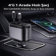 66w Hızlı Araç Şarj Cihazı 4 Ü 1 Arada Geri Çekilebilir Kablolu Type-c Lightning Usb Araç İçi Şarj Adaptörü 12v-24v