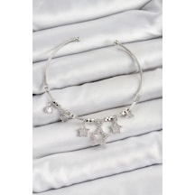 Pirinç Zirkon Taşlı Yıldız Model Gümüş Renk Charm Bileklik