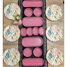 Keramika Kahvaltı Takımı 18 Parça 6 Kişilik Pembe Pembe