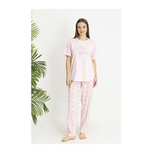 Estiva Kadın Flora Alt Desenli Pembe Penye Lycra Kısa Kollu Pijama Takımı Çok renkli