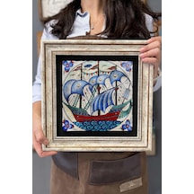 Oscar Stone Decor Çerçeveli Tablo Taş Duvar Dekoru 30 X 30 Cm Çini Seramik Gemi Figürlü Tablo Diğer