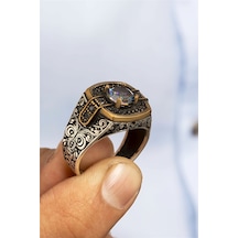Mistik Topaz Taşlı Otantik Gümüş Erkek Yüzük -8376 Gümüş