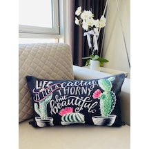 Çift Taraflı Kaktüs Desenli Dekoratif Yastık Kılıfı 35*55 Cm