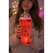 Sevimli Renkli Çılgın 450ml Led Işıklı This İs My Drink Temalı Pipetli İçecek Bardağı Suluk 2642krmz Kırmızı
