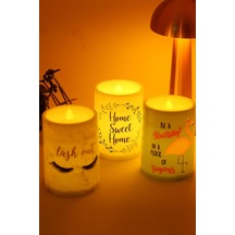 Led Mum Bardak Tipi Pilli Dumansız Alevli Dekoratif Yapay Mum Işıldak Dekor Lambası 10 Cm 3'lü Kirpik Çelenk Fla Diğer