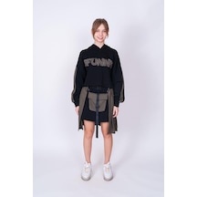 Kız Çocuk Kazayaklı Sweatshirtlü Etek Ve Etek Aksesuarlı 3 Lü Takım-13408-bej Bej