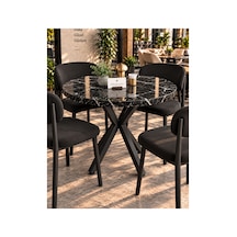 Kalınlaştırmalı Mutfak Cafe Balkon Bahçe Restoran Yemek Masası 70x70 Siyah Siyah Traverten Yuvarlak Siyah Mermer - Siyah Siyah Mermer - Siyah