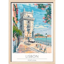 Lisbon Portugal Travel Poster Ahşap Çerçeveli Dekoratif Duvar Tablosu