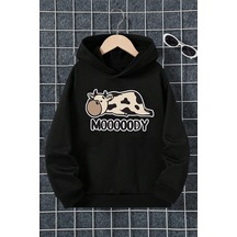Uyguntarz Mooooody Baskılı Erkek - Kız Çocuk Rahat Kalıp Sweatshirt Siyah