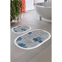 Eko Trend Djt 2 Li Yıkanabilir Kaymaz Taban Oval Banyo Paspas Klozet Takımı 660m Suluboya Bej 60 X 100 - 50 X 60 Mavi