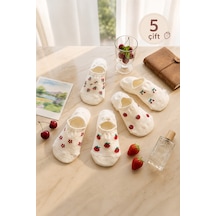 Hitit Socks Kadın 5 Çift Premium Kalite Meyve Ve Çiçek Desenli Görünmeyen Kısa Çorap Çok Renkli Asorti