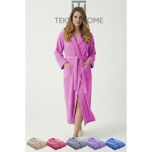 %100 Pamuklu Unisex Bornoz Şalyaka Cepli Büyük Beden 3xl 4xl Erkek Kadın Bornoz Gül Kurusu