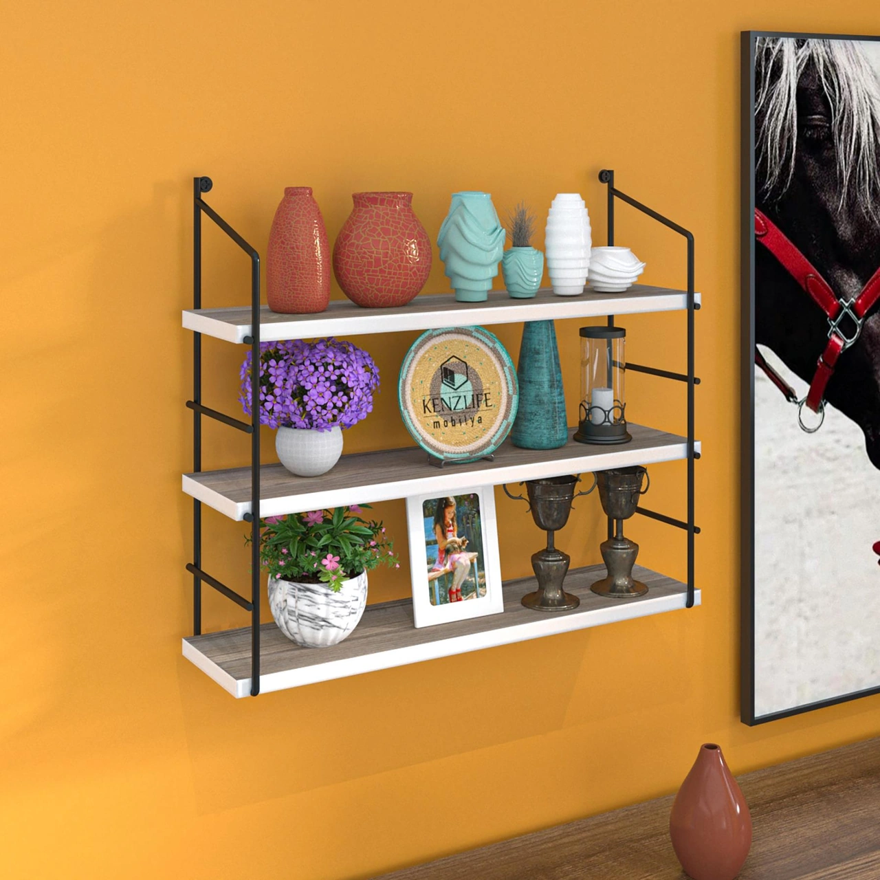 Kenzlife Mutfak Banyo Duvar Rafı Junzi Mat Cordoba Suntalam 070 Y 60 G 15 D 3 Katlı Beyaz