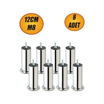Baza Koltuk Kanepe Mobilya Yatak Çekyat Ayağı Diş Metrik 8 Mm Krom Metal Ayakları 12 Cm 8 Adet. Gri