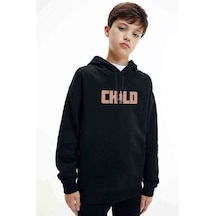 Tshirthane Chıld Baskılı Unisex Çocuk Kapüşonlu Siyah Sweatshirt Siyah