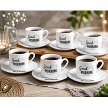 6 Lı Porselen Kahve Fincanı Takımı Good Morning Desenli 6 Fincan 6 Tabak Türk Kahvesi Ve Espresso Fincan Seti Şık Sunum Ve Çeyizlik Çok Renkli
