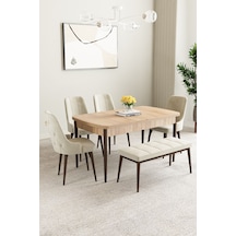 Mabel Meşe Desen 80x132 Açılabilir Yemek Odası Takımı 4 Sandalye, 1 Bench Krem Mabel Meşe Desen 80x132 Açılabilir Yemek Odası Takımı 4 Sandalye, 1 Bench Krem
