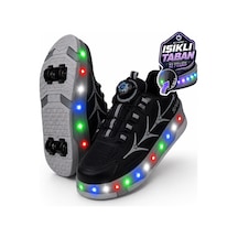 Nstil Unisex Yetişkin Çocuk Spor Ayakkabı Akıllı Bağcıklı Çıkarılabilen Patenli Işıklı Sneaker 003 Siyah