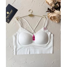 Carma Arkası Çapraz Dekolte İce-silk Balensiz Dikişsiz Push-up İt Beyaz