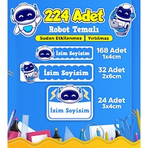 Robot Temalı Okul Kreş Kişiye Özel İsim Etiket Seti - Model 436 Çok Renkli