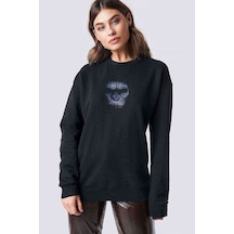 Maymunlar Gezegeni Baskılı Siyah Kadın Sweashirt