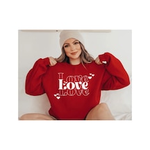 Magors Stıl-x Love Baskılı Oversıze Pamuklu Siyah Ve Kırmızı Renk Sevgiliye Özel Sweatshırt Kırmızı
