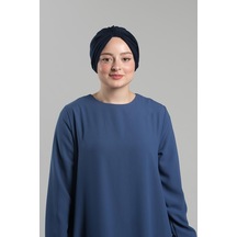 Hürrem Bone Lacivert Pratik Hazır Geçmeli Tesettür Bone Sandy Pileli Salaş 2121 02 Lacivert