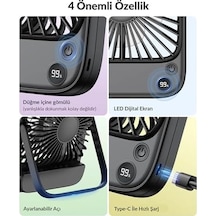 Warmco D2 5000mah Şarjlı Masaüstü Vantilatör Dijital Göstergeli Taşınabilir Ultra İnce Soğutucu Fan Siyah .